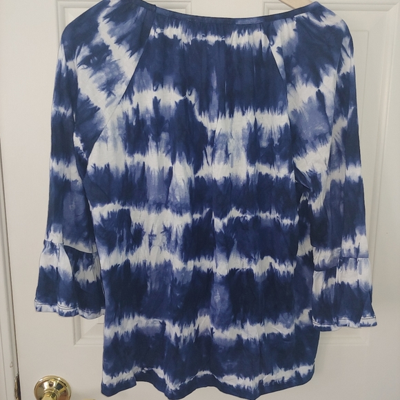 NWOT MICHAEL Michael Kors Blue & White Peasant-Style Tie Dye Top – Size L - Picture 9 of 9